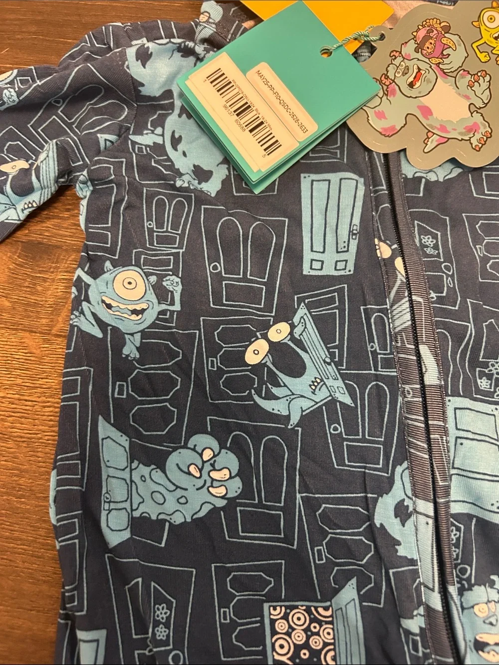 Posh Peanut Navy and Light Blue Monsters One-Piece Footed Pajama